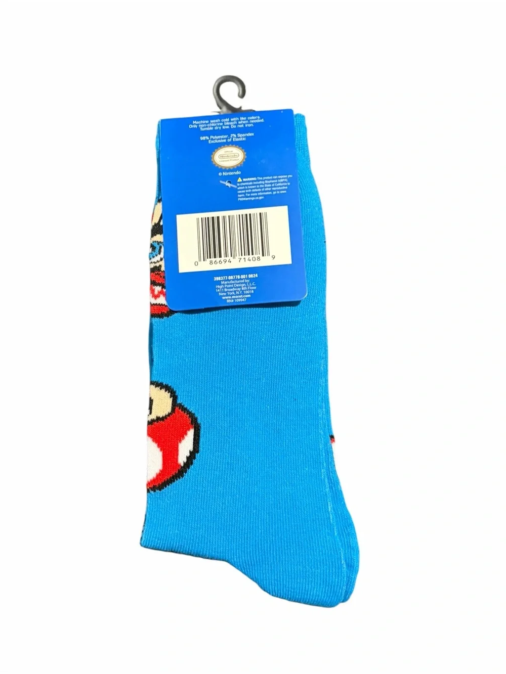 Super Mario Crew Socks Blue Red Mushroom Nintendo Youth Shoe Size 6½-12 NWT